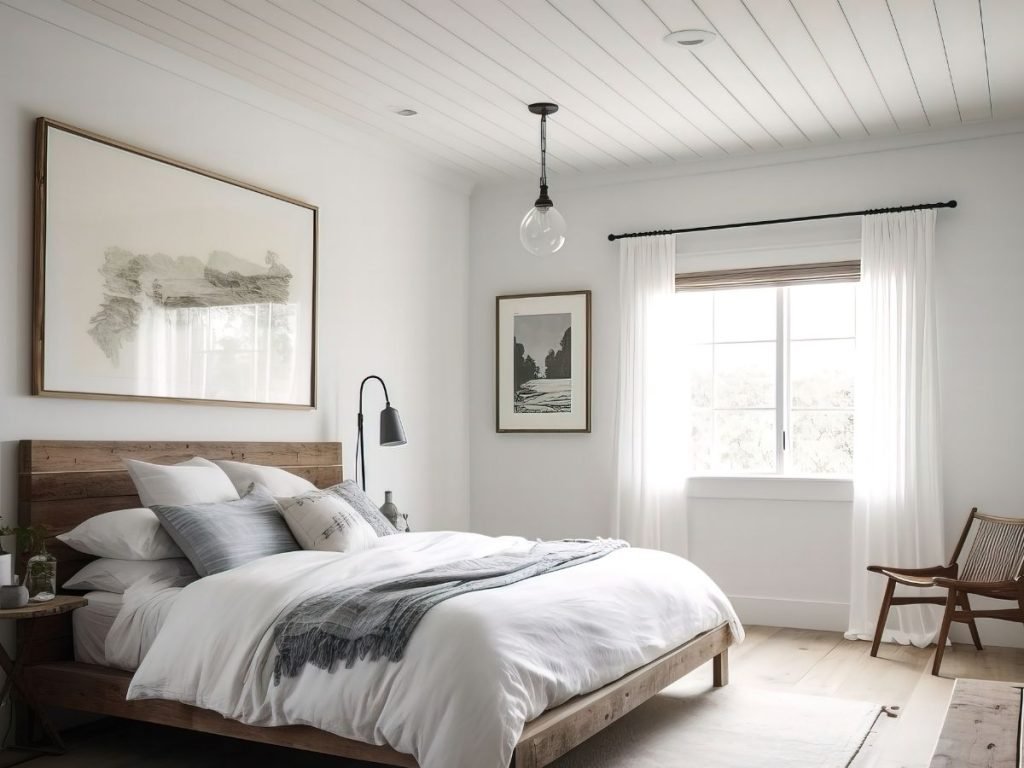 A peaceful, naturally lit bedroom with a wooden bed and white bedding, symbolizing restful sleep and emotional calm—used to promote MindSpa’s CBT-i therapy group in Ottawa starting September 2025.